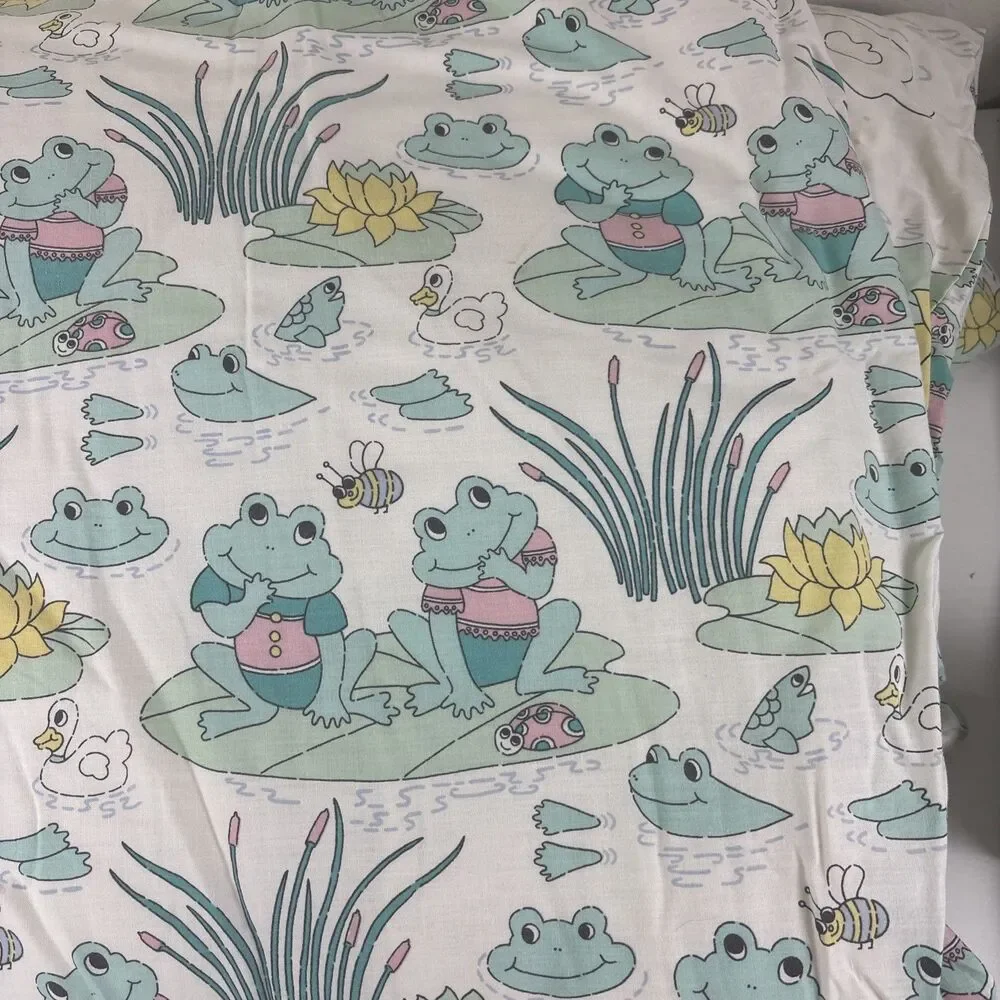 Vtg Debenhams Frog Lily Pad Twin Duvet + Pillowcase Child Kid Bedding RARE READ